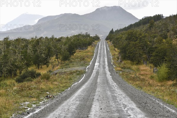 Corrugated iron runway of the Carretera Austral in the rain