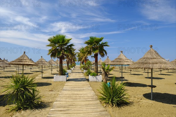 Parasols on the beach in Fushe-Drac near Durres