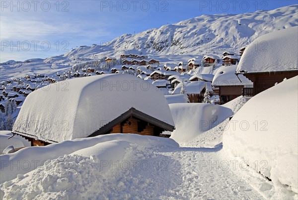 Village view with snow-covered chalets