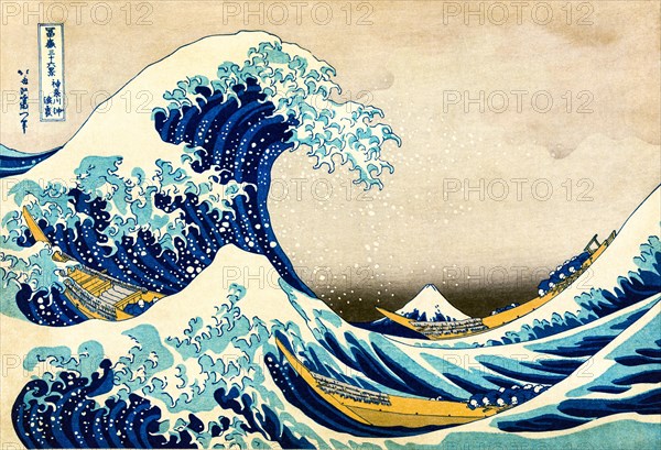 Colored woodcut Under the Wave off Kanagawa