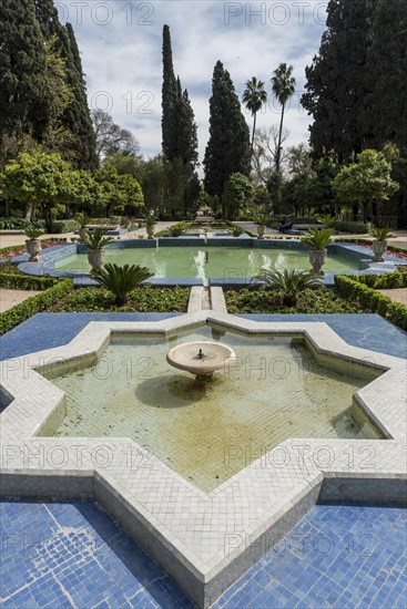 City park with fountain and flowers