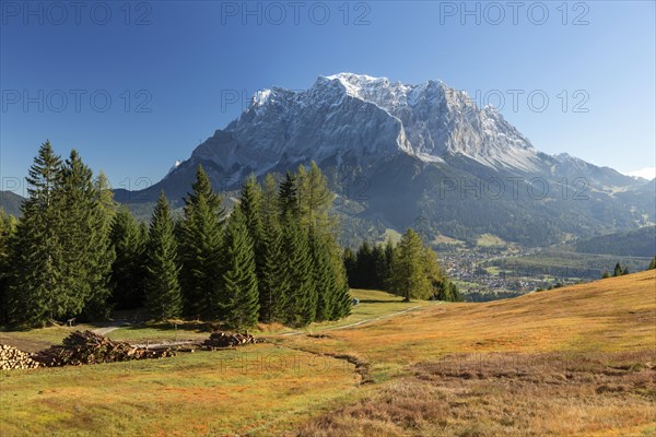 View on the Zugspitze on an autumn morning from Grubigstein