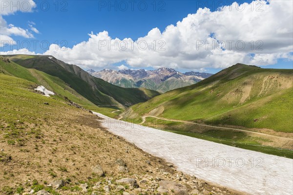 Snowfield along the road to Song Kol Lake