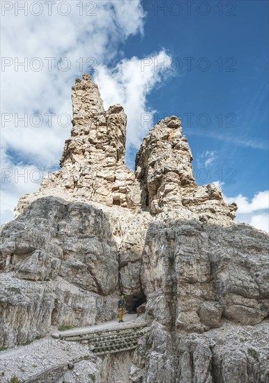 Hiker on the via ferrata to Paternkofel