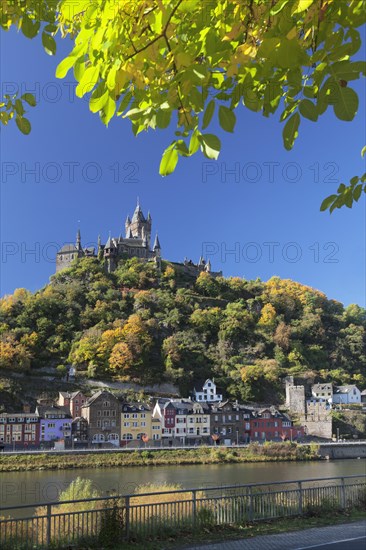 View over the Moselle to Cochem Castle in autumn