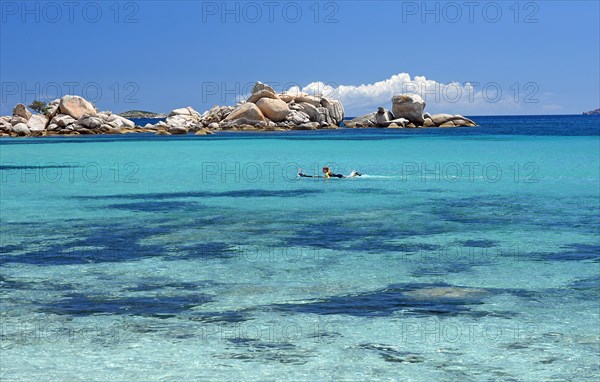 Palombaggia beach with turquoise green sea and rock formations