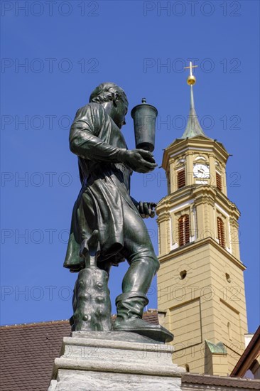 Goldsmith fountain and church tower of Annakirche