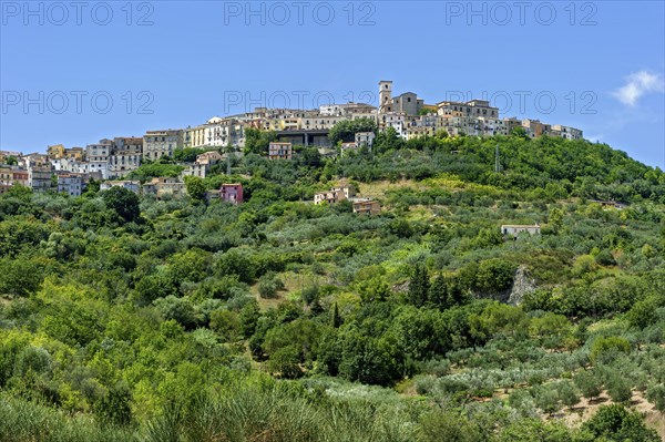 View of the old town on a green hill