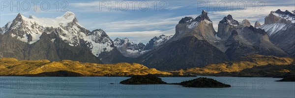 Mountain massif Cuernos del Paine at sunrise