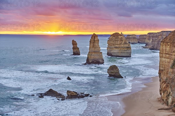 Rocky coast with the Twelve Apostles at sunset