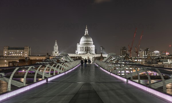 Millenium Bridge and St Paul's Cathedral by night