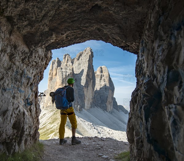 Hiker at the via ferrata to the Paternkofel