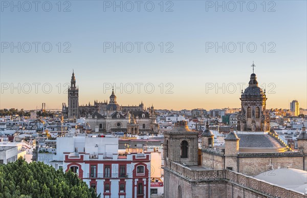 City view with view from Metropol Parasol to many churches