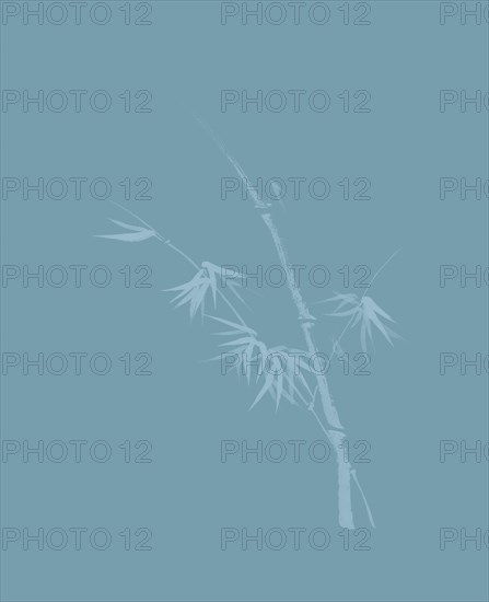 Exquisite artistic design in oriental Japanese Zen ink painting style of bamboo stalk with young leaves