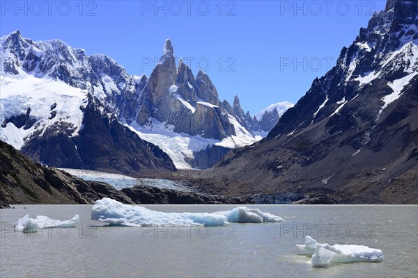 Laguna Torre with Cerro Torre and Cerro Adela with glacier