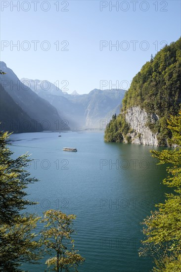 Excursion ship on Lake Konigssee in front of Echowand