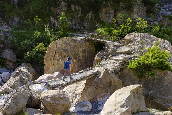 Hiker on bridge