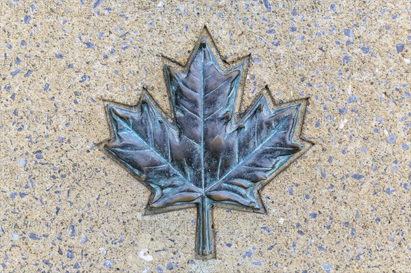 Maple leaf made of metal in stone plate