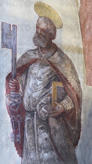 Fresco of Saint Peter with the three keys from the 16th century