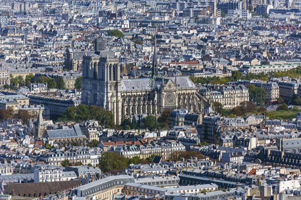 City view with cathedral Notre Dame