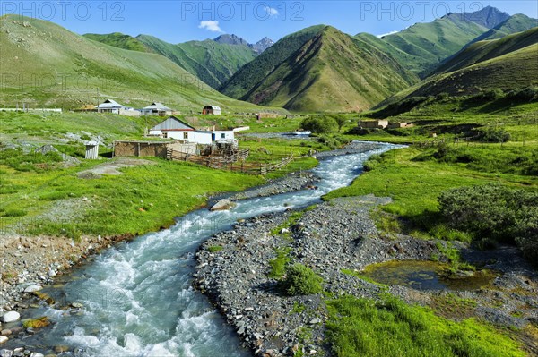 Settlement along a mountain river Naryn