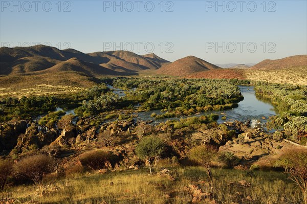 View of wide landscape with Kunene River and Epupa Falls