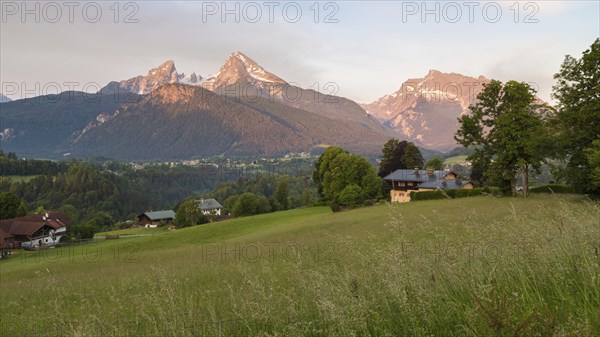 Mountain massif with Watzmann and Hochkalter at dawn