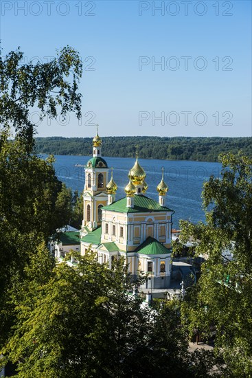 Overlook over an orthodox church and the volga river