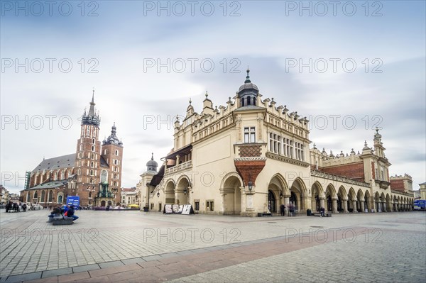 Cloth Hall and St. Mary's Basilica on main Market Square in Krakow