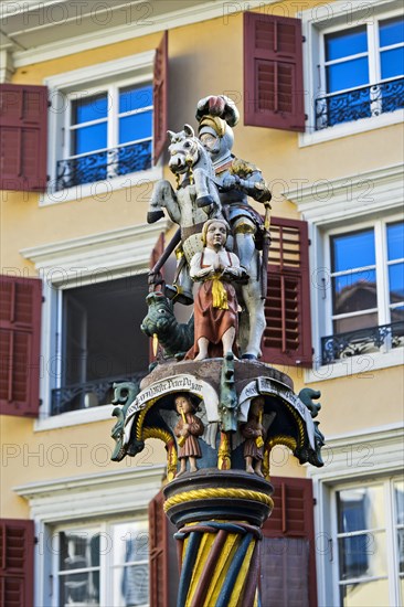 Fountain figure St. Georg on the rebelling horse