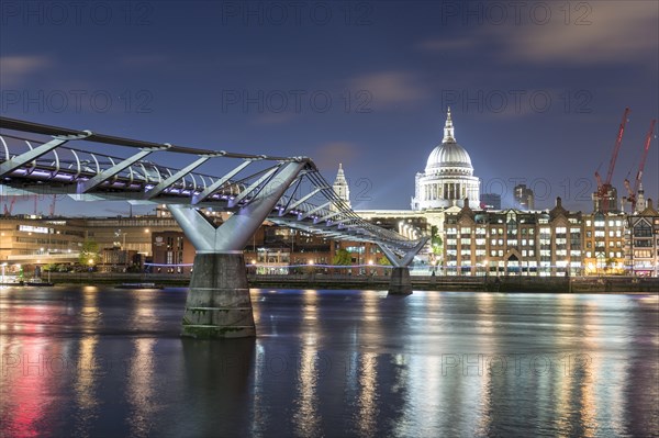 Millenium Bridge and St Paul's Cathedral by night