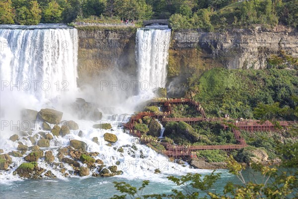 Tourists in front of waterfall