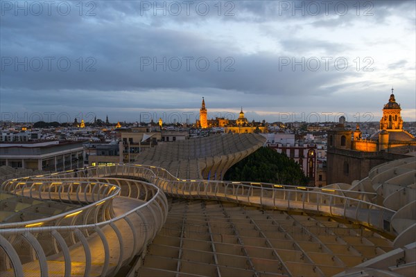 View from the Metropol Parasol to La Giralda and Iglesia del Salvador