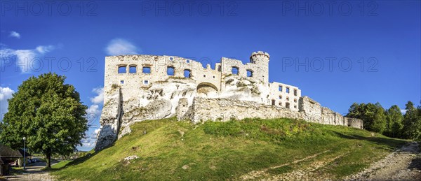 Old Ogrodzieniec Castle with blue sky during summer