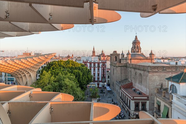 View over city with cathedral