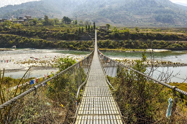 Longest suspension bridge of Bhutan over river Puna Tsang Chhu