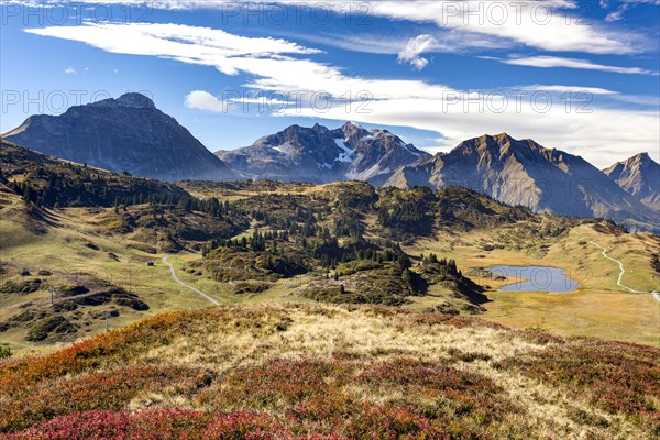 Kalbele lake at Hochtannbergpass with a view of Braunarlspitze