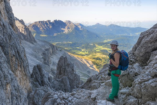 Hiker on the Santner via ferrata