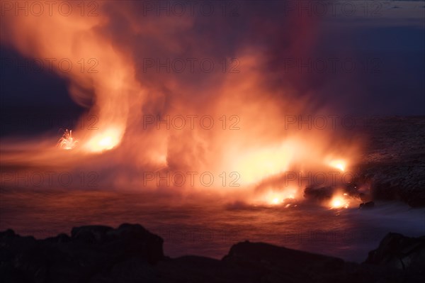 Lava entering ocean