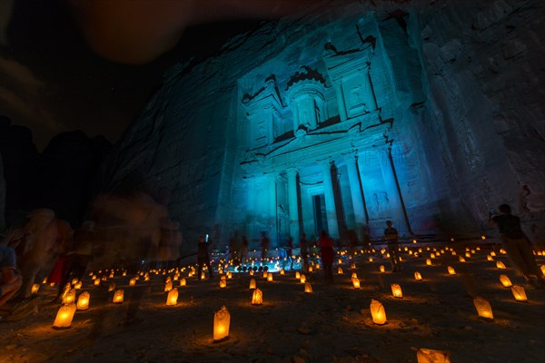 Candles in front of the Pharaoh's treasure house at night