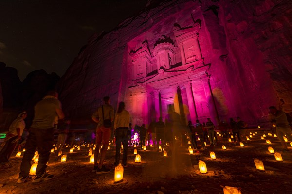 Candles in front of the Pharaoh's treasure house at night