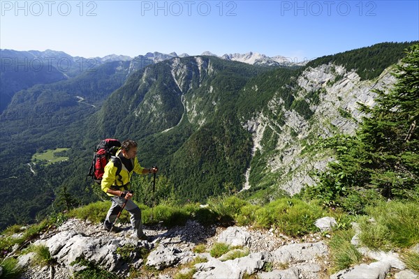 Hikers ascending to the Triglav over the seven lakes