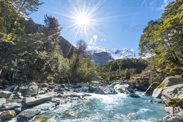 Glacial river flowing through mountains