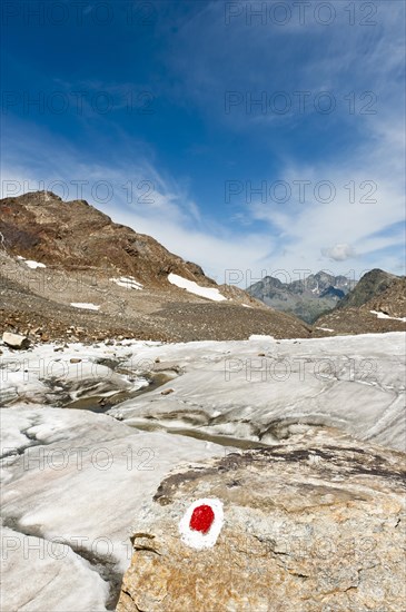 Marked path over glacier tongue below the Schwarzwand summit