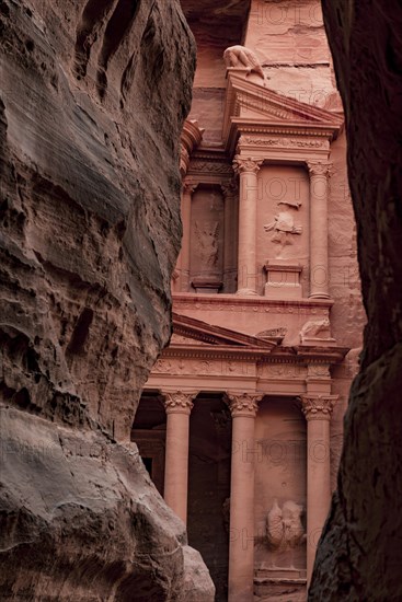 View from the gorge Siq to the Pharaoh's treasure house carved into the rock