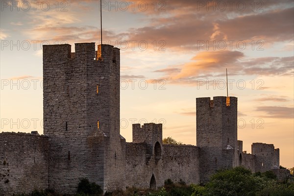 Medieval city wall with defensive towers