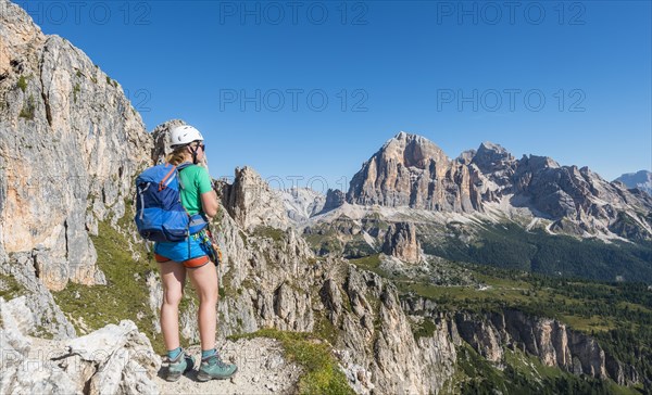 Woman on footpath to Nuvolau and Averau