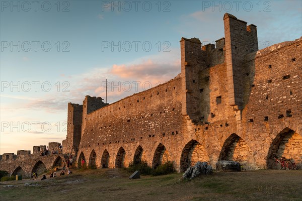 Medieval city wall with defensive towers