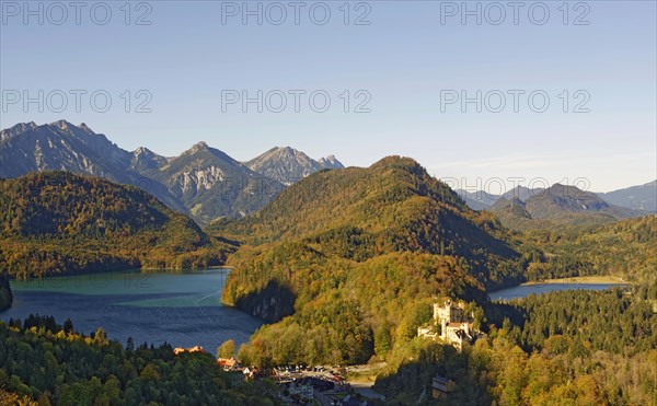 Hohenschwangau Castle with Alpsee and Schwannsee in autumn