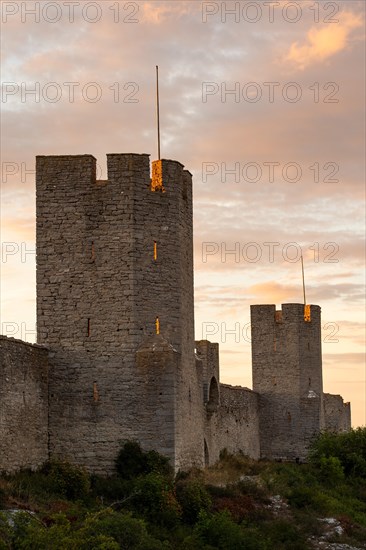 Medieval city wall with defensive towers